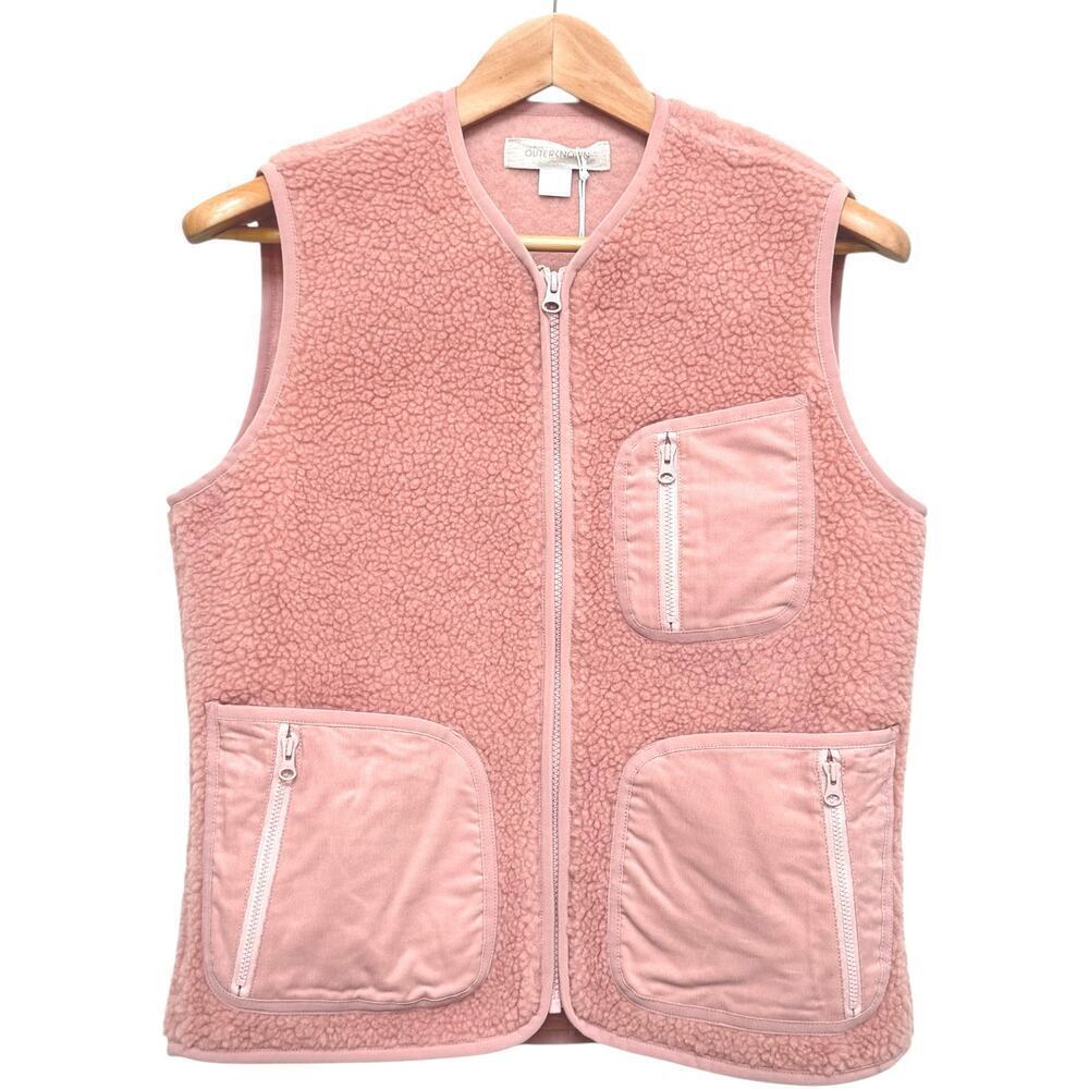 OUTERKNOWN Windrift Pink Sherpa Wool Blend Vest Corduroy Zip Pocket Womens M NEW